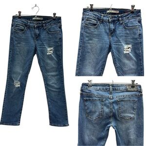 !iT Harvest Crop Straight Ankle Distressed Stretch Denim Blue Jeans Womens 4